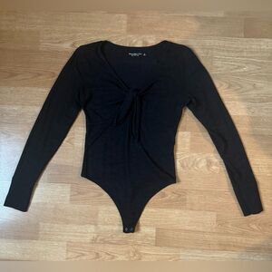 Abercrombie & Fitch Soft And Cozy Collection- Black Tie-Front Bodysuit